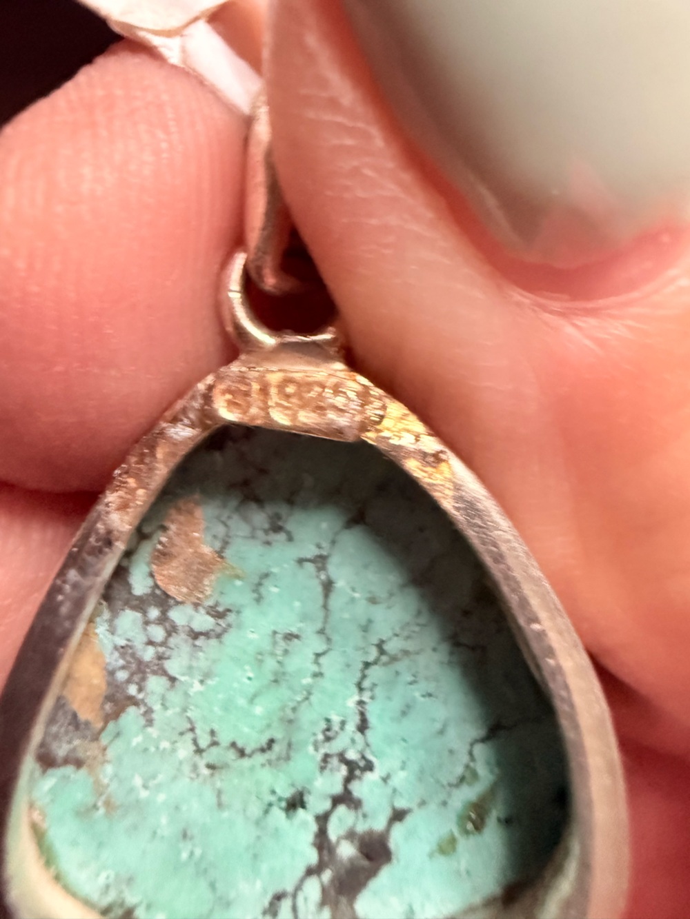 Vintage Sterling Silver Turquoise Pendant | Natural Matrix Stone | Southwestern - Picture 4 of 11